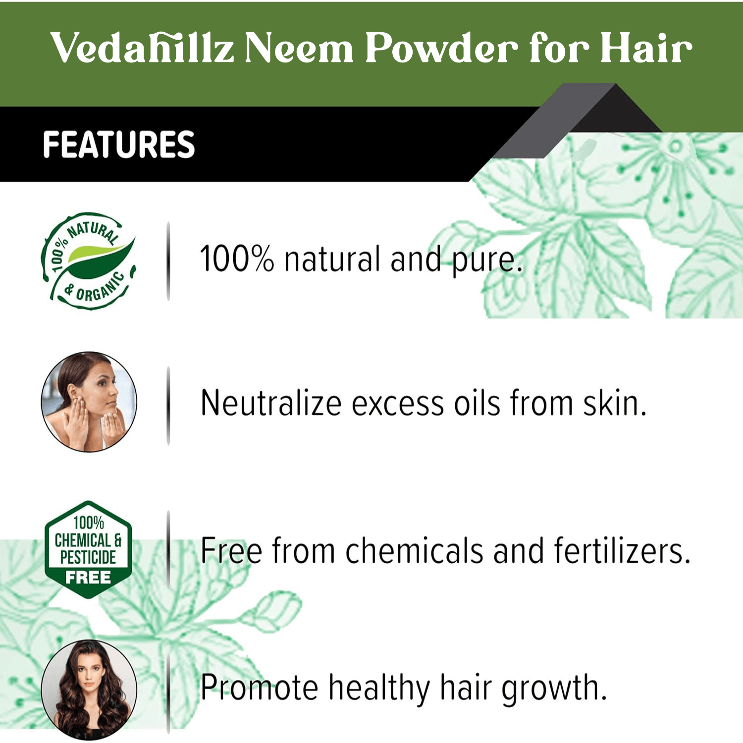 Vedahillz Neem Powder Made from Carefully Selected Neem Leaves